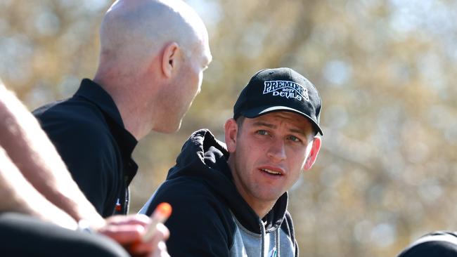 AFL player Zak Butters watches the Ballarat league grand final with Darley coach Dan Jordon. Picture: Hamish Blair