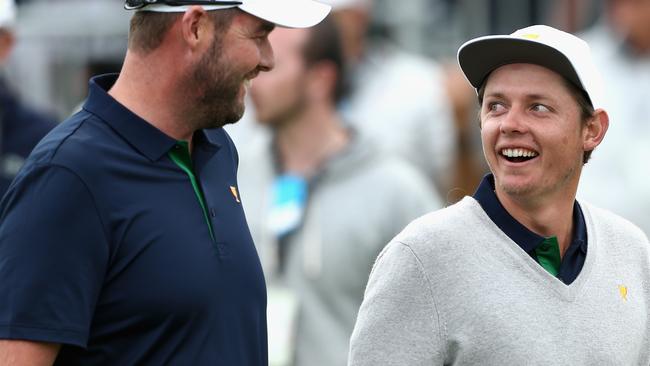 Marc Leishman and Cameron Smith at the 2019 Presidents Cup. Picture: AAP Image/Rob Prezioso