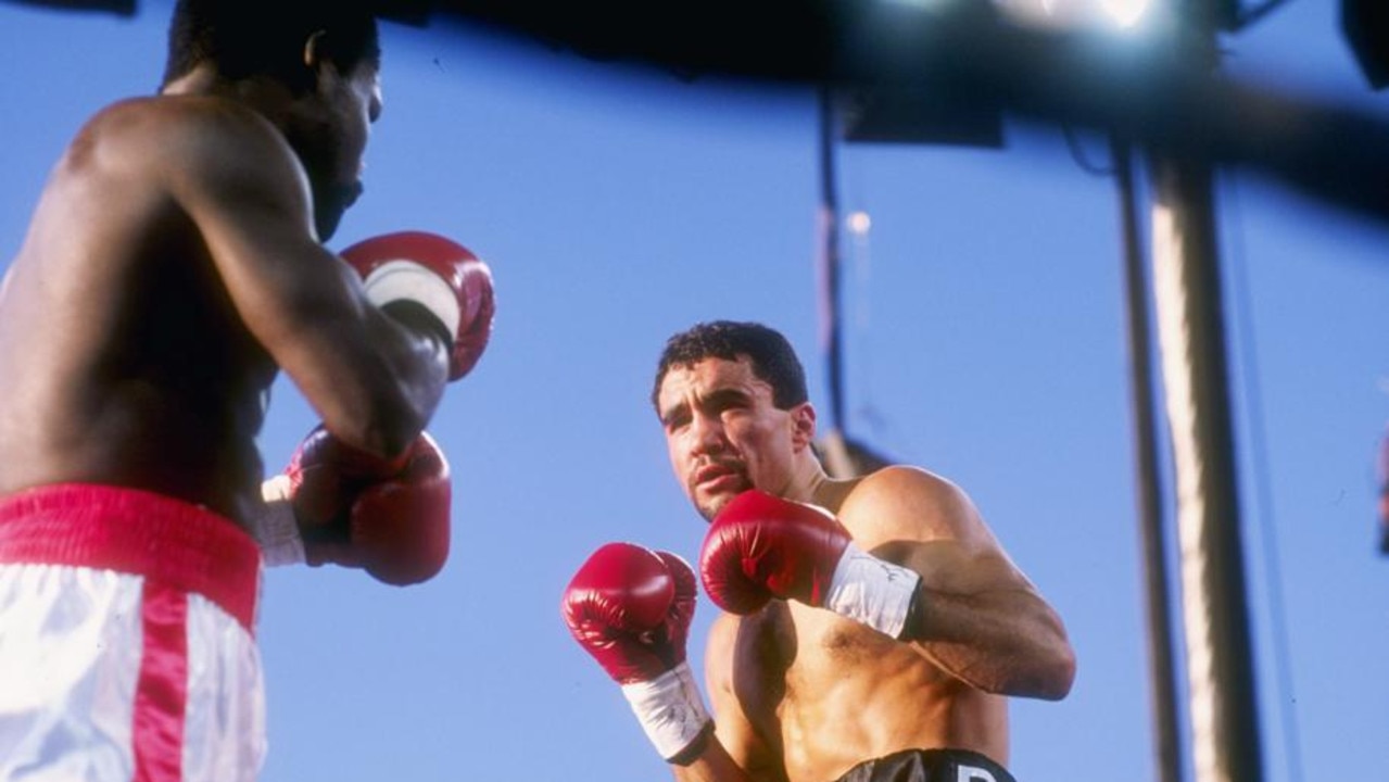 Fenech’s famous fight with Azumah Nelson. Photo: Ken Levine /Allsport