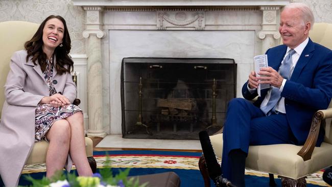 US President Joe Biden with NZ prime minister Jacinda Ardern in the Oval Office of the White House in Washington, DC, on May 31. Picture: Saul Loeb / AFP