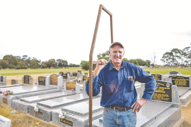 Death duty: Digging graves is a labour of love for Katandra cemetery volunteer Kevin Teague. Picture: Dannika Bonser