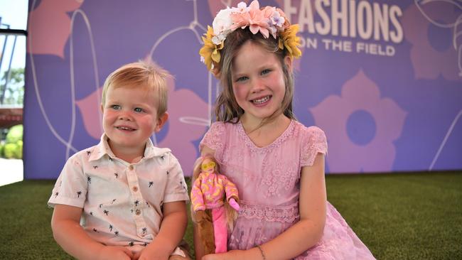 Ryker Lockwood, 2, and Skarlett Lockwood, 5, at the Chief Minister's Cup Day at the Darwin Turf Club on Saturday, July 15.