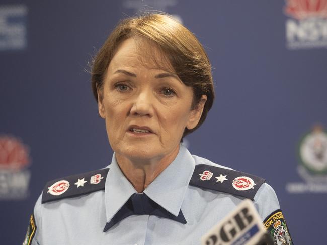 NSW Police  Commissioner Karen Webb address the media after a 16-year-old boy was charged with a terrorism offence, following an investigation by the Joint Counter Terrorism Team Sydney into an alleged stabbing at a Sydney church.Picture: Jeremy Piper