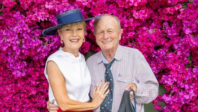 Katie Page and Gerry Harvey at the Magic Millions race day. Picture: Luke Marsden.