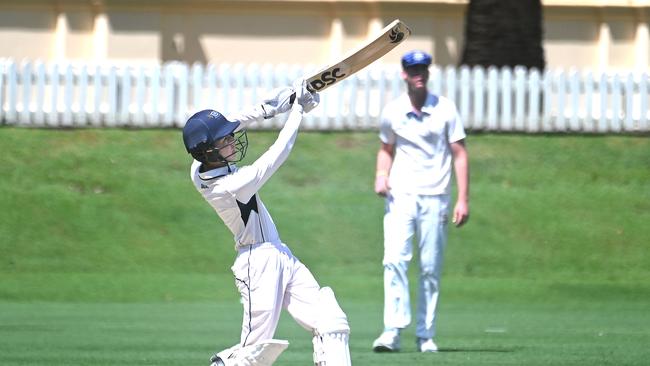 BGS batsman Sam Wallwork GPS first Xv cricket between Nudgee and BGS at Nudgee college Saturday February 17, 2024. Picture, John Gass