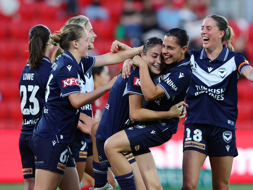 Claudia Bunge celebrates a goal for Melbourne Victory. Picture: Getty Images