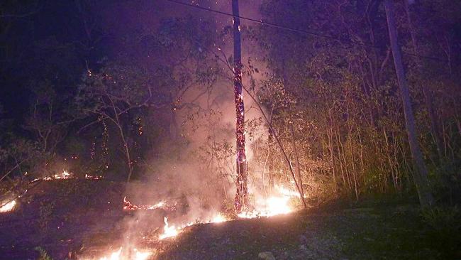 DRY AS A BONE: The bushfire at Middle Creek Rd last Saturday night. Picture: Frank Redward