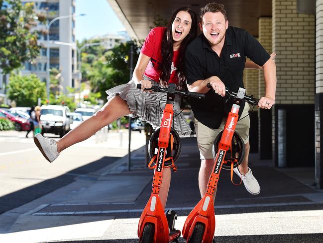 STAR106.3 Crystal and Brady will scoot 10km to raise $10,000 for Brighter Lives Giving Day. Picture: Shae Beplate.