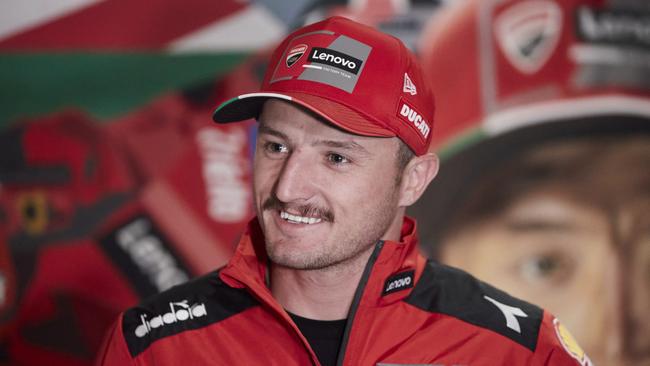 Jack Miller of Australia talks during a media call at Duckboard Place on October 12, 2022 in Melbourne, Australia. (Photo by Graham Denholm/Getty Images for AGPC)