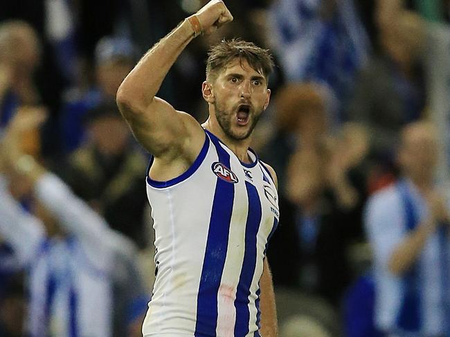 Jarrad Waite helped lead the Kangaroos to victory against the Bulldogs. Picture: Wayne Ludbey