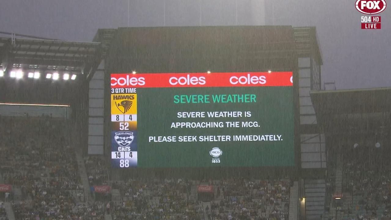 There were fears lightning would strike at the MCG. Photo: Fox Footy.