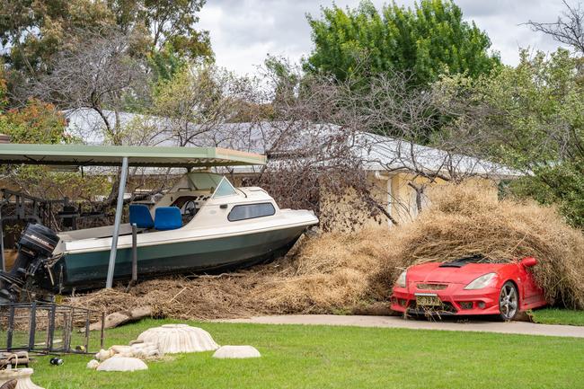 Huge storms late Sunday caused a massive flash flood in the middle of the night in Eugowra, with houses washed off their foundations, and cars and other items strewn though the town. Picture: Chris Watson/Farmpix Photography