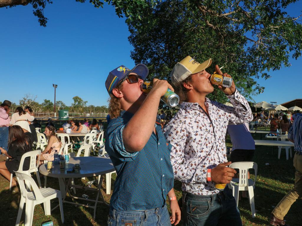 Frank Johnson and Connor Brus at the 2021 Adelaide River Races. Picture: Glenn Campbell.