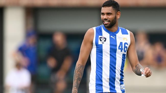 Tarryn Thomas played a VFL practice match earlier this month. Picture: Getty Images