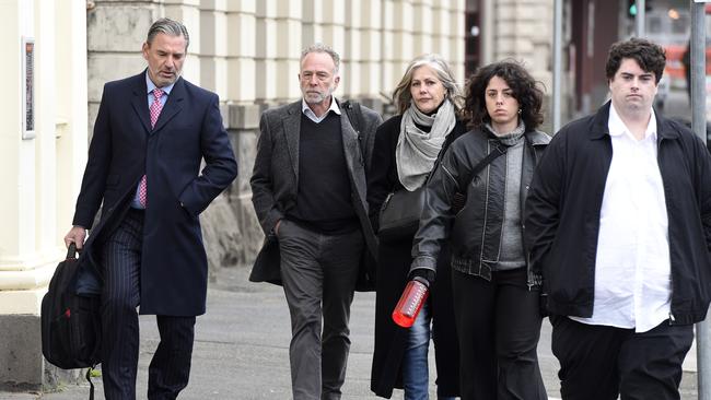 He is supported in court by his wife, son and daughter. Picture: NewsWire / Andrew Henshaw