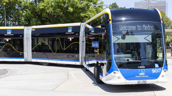 Brisbane residents on board Brisbane Metro from UQ Lakes Station, St Lucia to Eight Mile Plains electric bus depot, Saturday, October 12, 2024 - Picture: Richard Walker