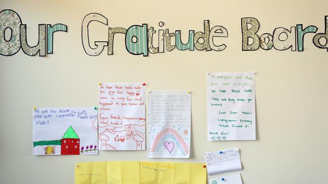 The kids of Clifton Creek have since compiled a gratitude board with letters they’ve received from students across the state. Picture: Alex Coppel.