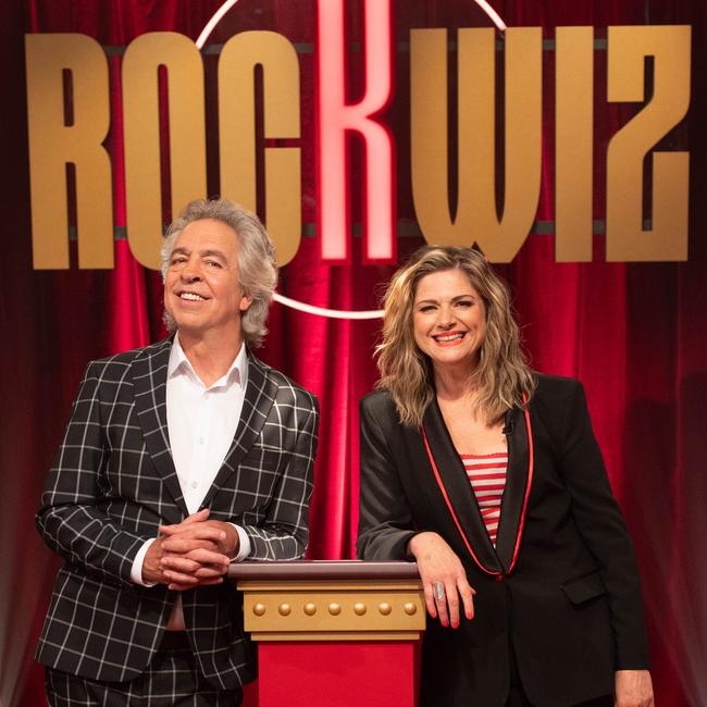 Hosts Brian Nankervis and Julia Zemiro on the set of Foxtel's reboot of RocKwiz.