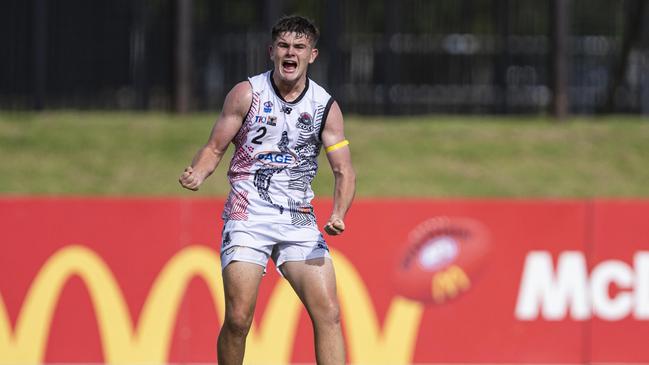 Dan Murphy playing for Southern Districts against the Tiwi Bombers in Round 16 of the 2024-25 NTFL season. Picture: Pema Tamang Pakhrin