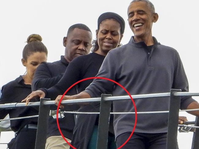 , The Former USA President and First Lady, Barack and Michelle Obama, take in the Sydney sights with a private BridgeClimb walk across the Sydney Harbour Bridgeâ€¦ (with a small entourage of 13 people!), Americaâ€™s 44th president Barack Obama, and his wife Michelle arrived for their BridgeClimb walk just after 10am, hiking up the western side of the Harbour Bridge for just over half and hour, and then left with a souvenir BridgeClimb baseball hat!, EXCLUSIVE, 29 March 2023, Â©MEDIA-MODE.COM