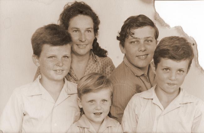 The Howard family. Michael Howard is in the centre with his older brothers Phil, Tim and Lew and mum Eva, who brought the children up on her own after her husband's tragic death. Picture: Supplied