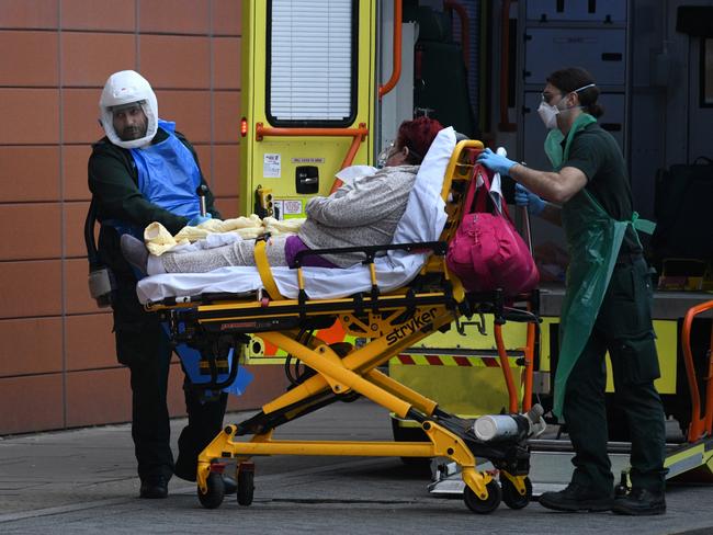 A patient arrives by ambulance at the Royal London hospital in January. Picture: Leon Neal/Getty Images