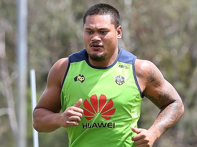 Joseph Leilua Raiders training at Raiders Headquarters in Canberra. Picture Kym Smith