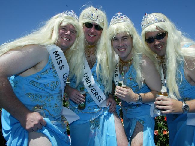 Andrew, Paul, Glen and Trent get dressed up at Derby Day 2004.