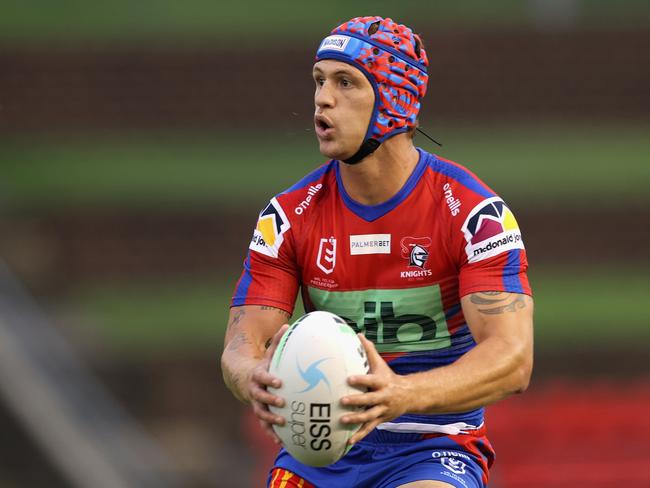 NEWCASTLE, AUSTRALIA - FEBRUARY 21: Kalyn Ponga of the Knights in action during the NRL Trial match between the Canterbury Bulldogs and the Newcastle Knights at McDonald Jones Stadium on February 21, 2022 in Newcastle, Australia. (Photo by Ashley Feder/Getty Images)