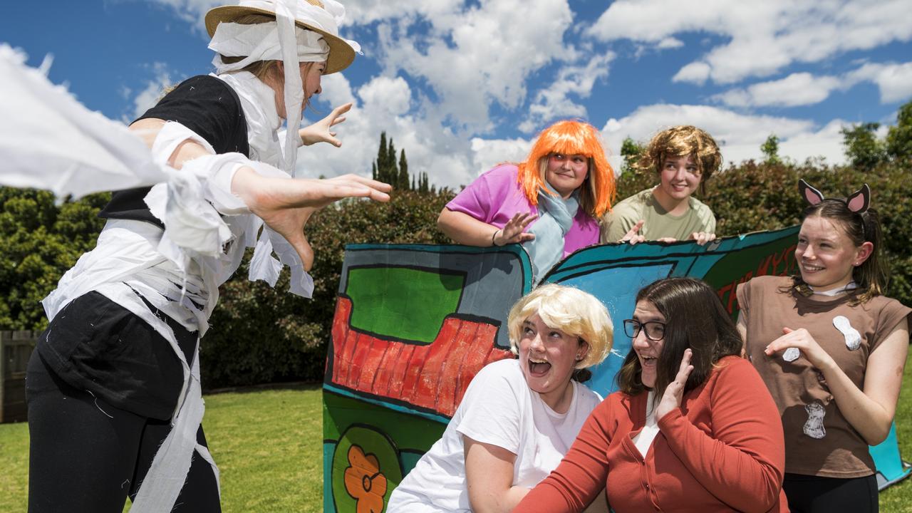 Members of the ANC pastoral care group (from left) Eve Tague, Molly Hain (front), Ella Goulding, Rachel Makings, Darci Towning-Wells and Chloe Smith with their Scooby-doo float as St Ursula's College students dressed up for their boat race during St Ursula's Week, Wednesday, October 20, 2021. Picture: Kevin Farmer