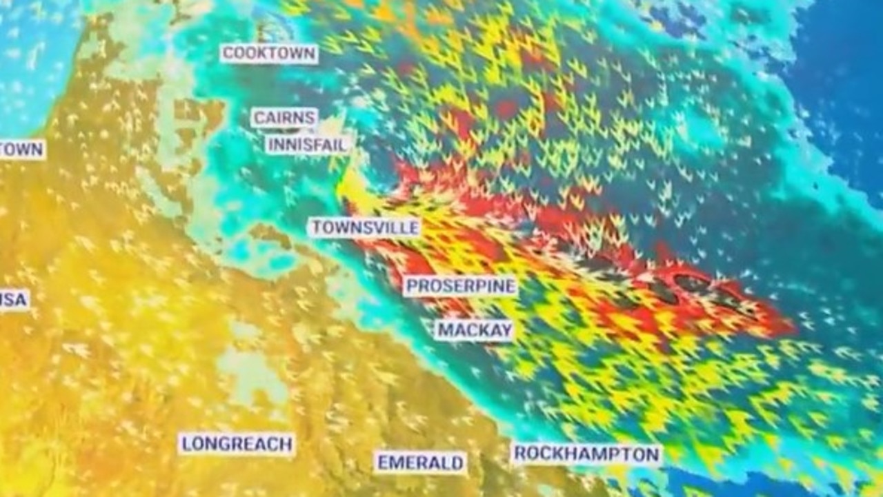 The tropical low will bring patches of rain to Queensland’s mid-north coast before heading out to sea. Picture: Sky News Weather.