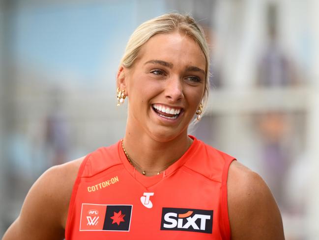 Havana Harris of the Suns speaks to the media during an AFLW Draft media opportunity. (Photo by Quinn Rooney/Getty Images)