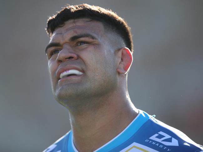 WOLLONGONG, AUSTRALIA - AUGUST 21: David Fifita of the Titans looks on during the round 23 NRL match between the St George Illawarra Dragons and the Gold Coast Titans at WIN Stadium on August 21, 2022 in Wollongong, Australia. (Photo by Jason McCawley/Getty Images)