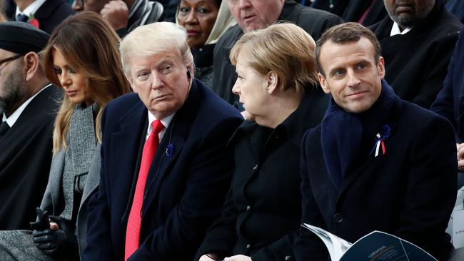 (From L) Morocco's King Mohammed VI, US First Lady Melania Trump, US President Donald Trump, German Chancellor Angela Merkel, and French President Emmanuel Macron attend a ceremony at the Arc de Triomphe in Paris on November 11, 2018. Picture: AFP