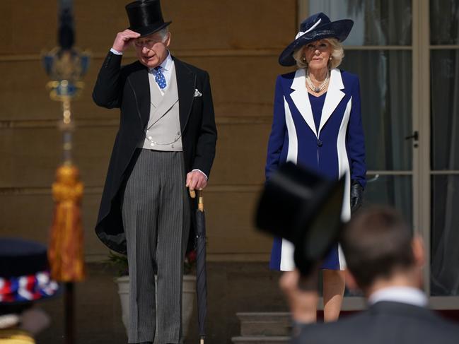 King Charles III and Camilla, Queen Consort during the Garden Party at Buckingham Palace ahead of the coronation. Picture: Getty