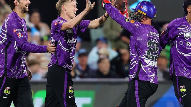 Nathan Ellis and Ben McDermott. (Photo by Sarah Reed - CA/Cricket Australia via Getty Images)