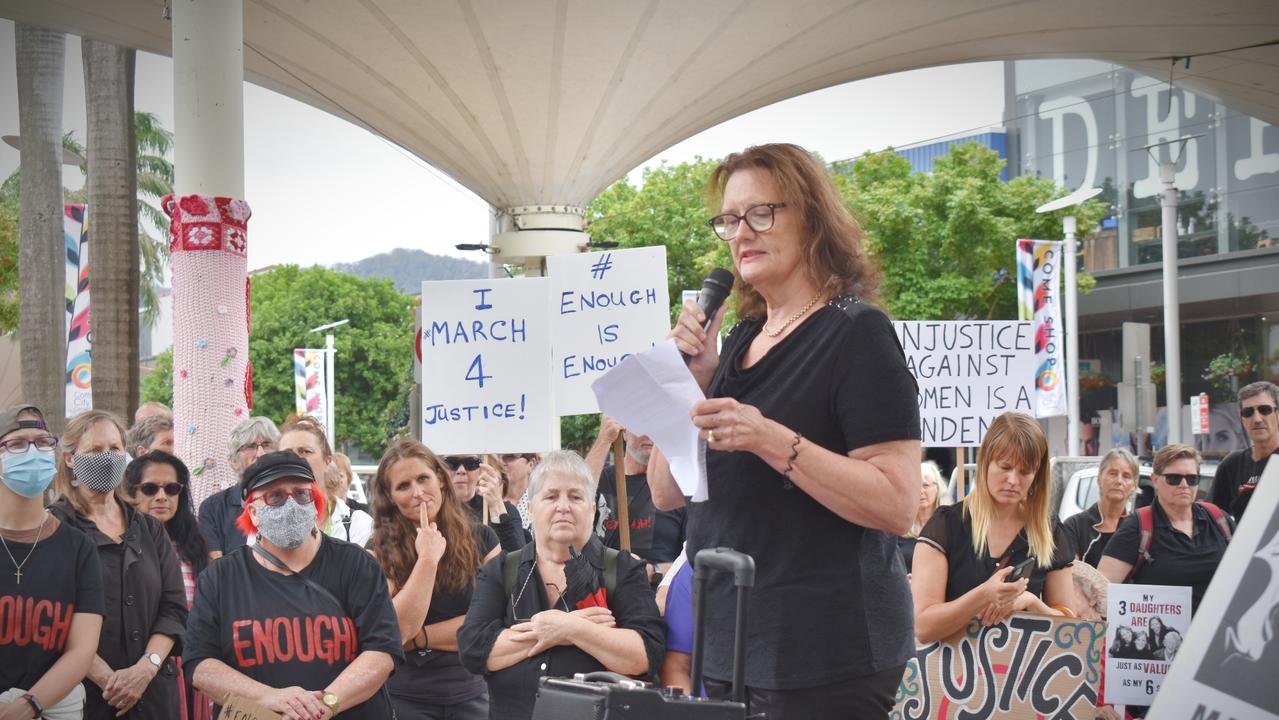 Protesters gathered at City Square on Monday for the March 4 Justice event in Coffs Harbour.