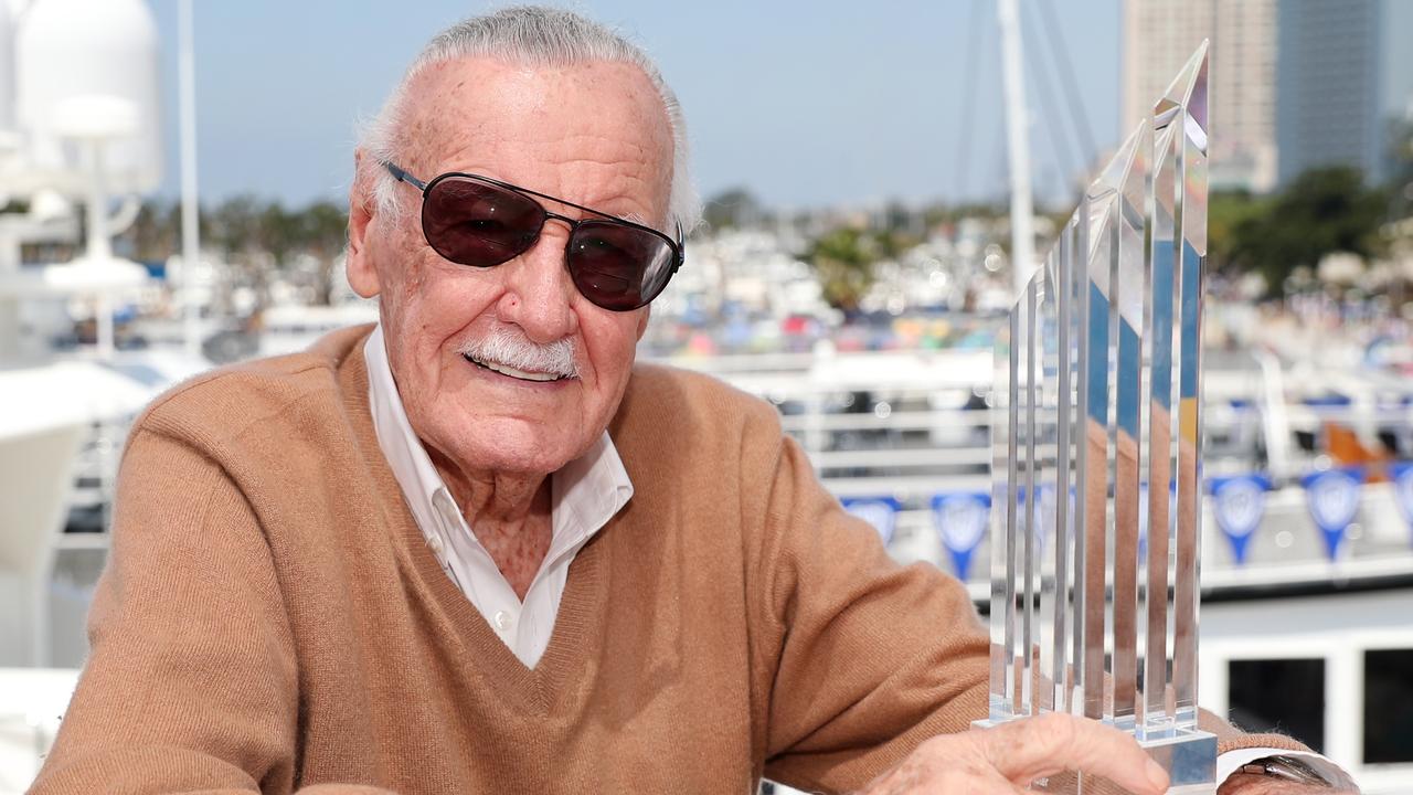 Stan Lee became a widely recognised figure as the face of comics, with his trademark white moustache and tinted sunglasses. Picture: Getty