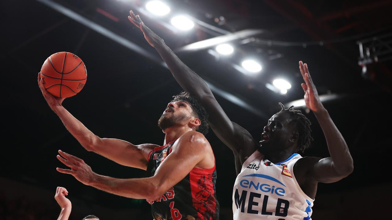 WOLLONGONG, AUSTRALIA - MARCH 10: William Hickey of the Hawks lays up a shot during the NBL Semi Final Playoff Series match between Illawarra Hawks and Melbourne United at WIN Entertainment Centre, on March 10, 2024, in Wollongong, Australia. (Photo by Mark Kolbe/Getty Images)