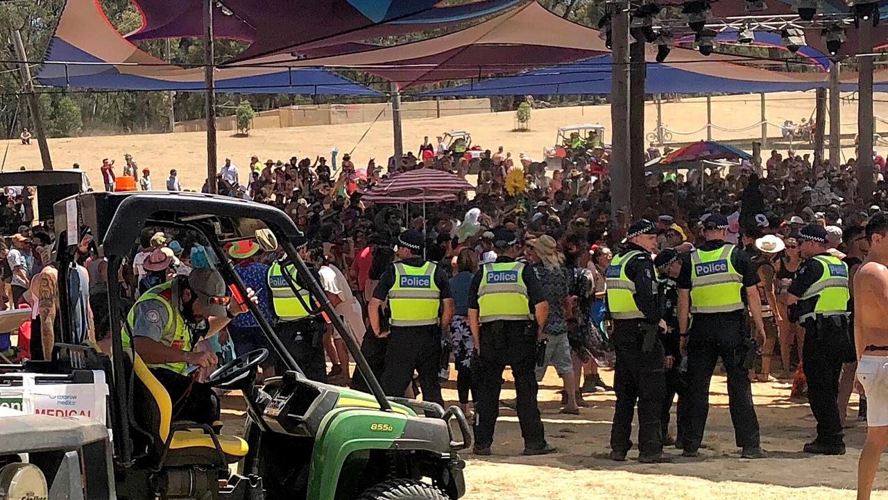 Medics and police watched on at Rainbow Serpent Festival.