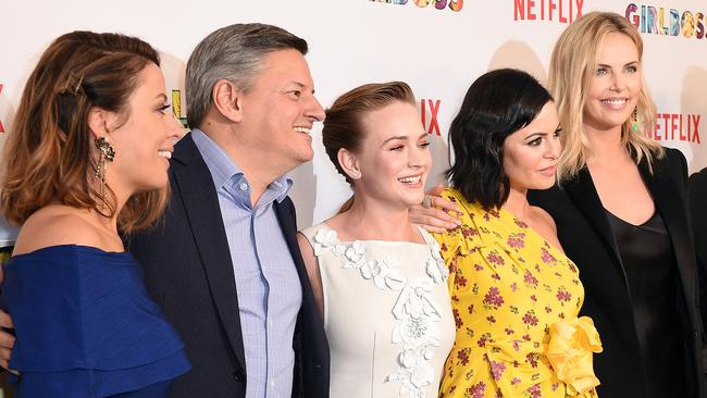 Theron with Cannon, Robertson, Amoruso and Netflix content boss Ted Sarandos at the Girlboss premiere.