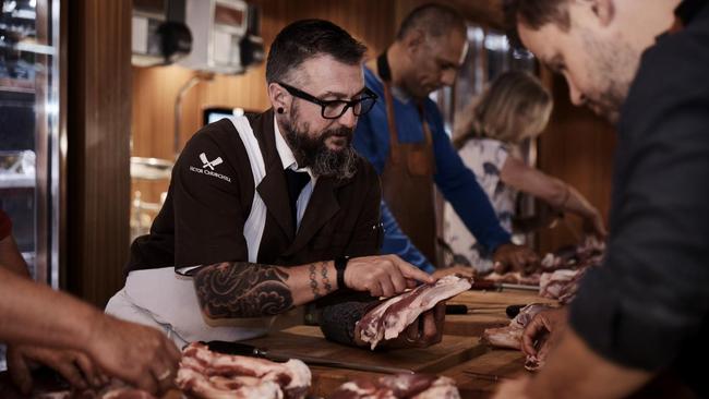 Luke Twemlow shows how to properly prepare meat at a Victor Churchill butchery class.