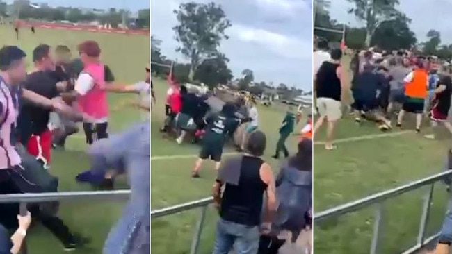 Images from the footage of the wild footy fight at Wynnum on Sunday.