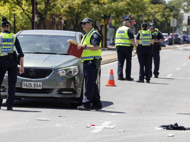ADELAIDE, AUSTRALIA - NewsWire Photos 27, February 2023: Police at the scene of Woodville Road, Woodville south after a crash between a car and a pedestrian. Picture: NCA NewsWire / Kelly Barnes