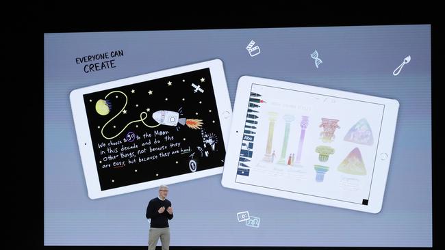 Apple’s Tim Cook speaks at the new iPad launch.