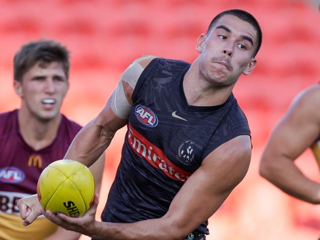 Reef McInnes moved to the back line for the Magpies. Picture: AFL Photos via Getty Images