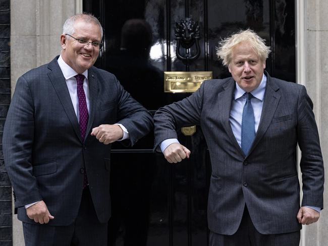 Scott Morrison has met Boris Johnson for a “working dinner” at Downing Street. Picture: Getty Images