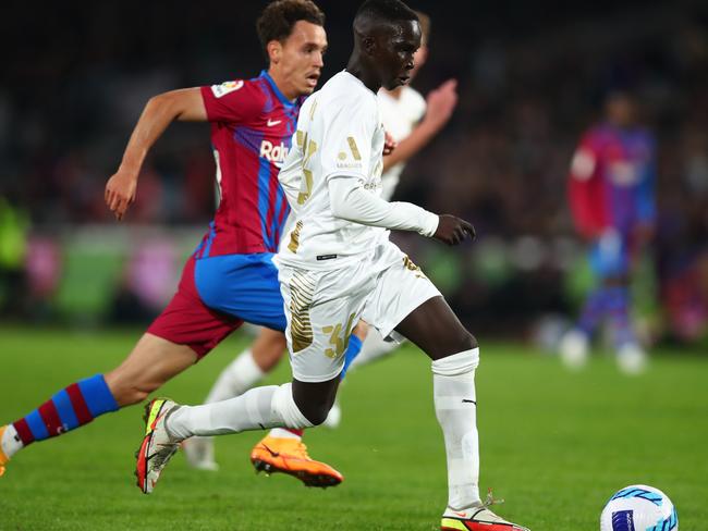 SYDNEY, AUSTRALIA - MAY 25: Garang Kuol of the All Stars controls the ball during the match between FC Barcelona and the A-League All Stars at Accor Stadium on May 25, 2022 in Sydney, Australia. (Photo by Jason McCawley/Getty Images)