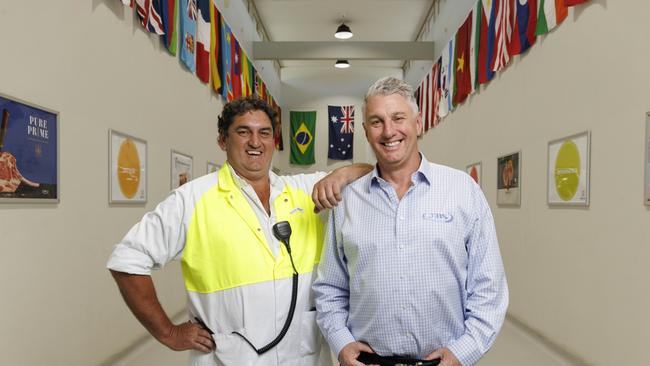 Murray Wilson, Plant Manager JBS Dinmore and CEO of JBS Australia, Brent Eastwood.