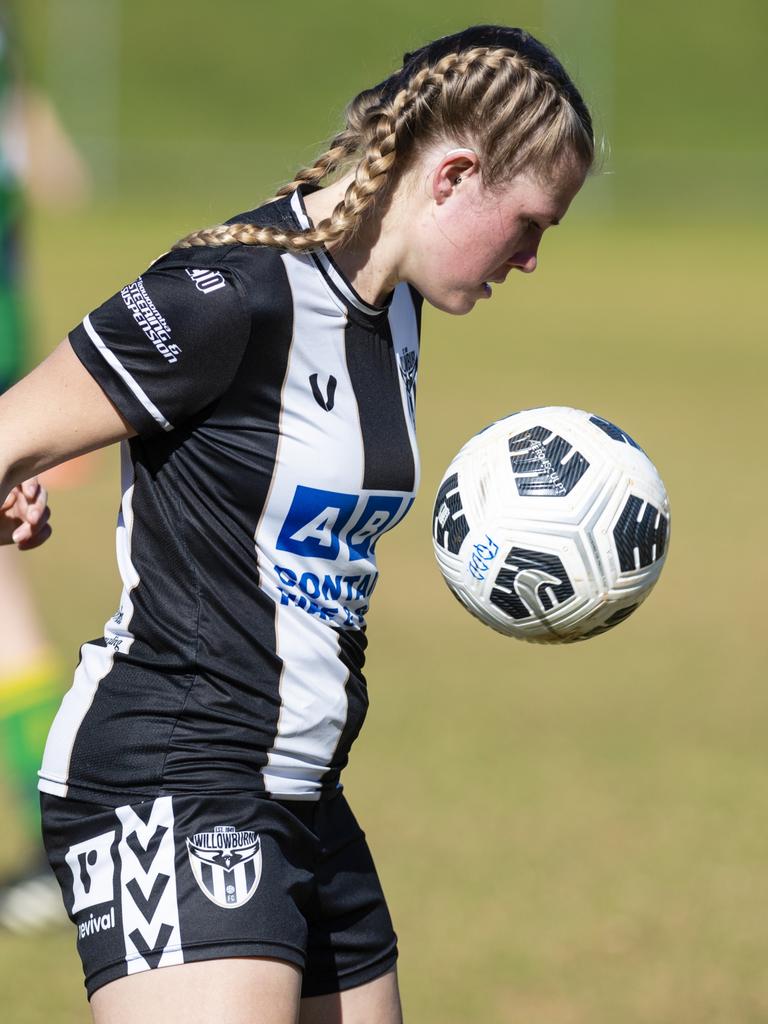 Courtney Morris of Willowburn in FQPL Women Darling Downs Presidents Cup football at West Wanderers, Sunday, July 24, 2022. Picture: Kevin Farmer